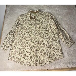 Blair Tan Floral Button Up Top - XL - Long Sleeve Collared Earthy Boho Autumn‎